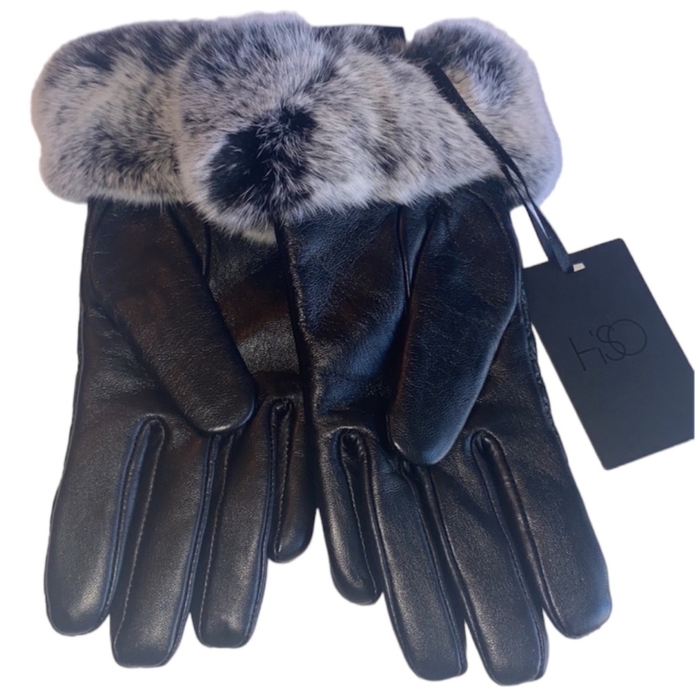 NWT Real Rabbit fur & lamb leather quilted dressy gloves by HSO